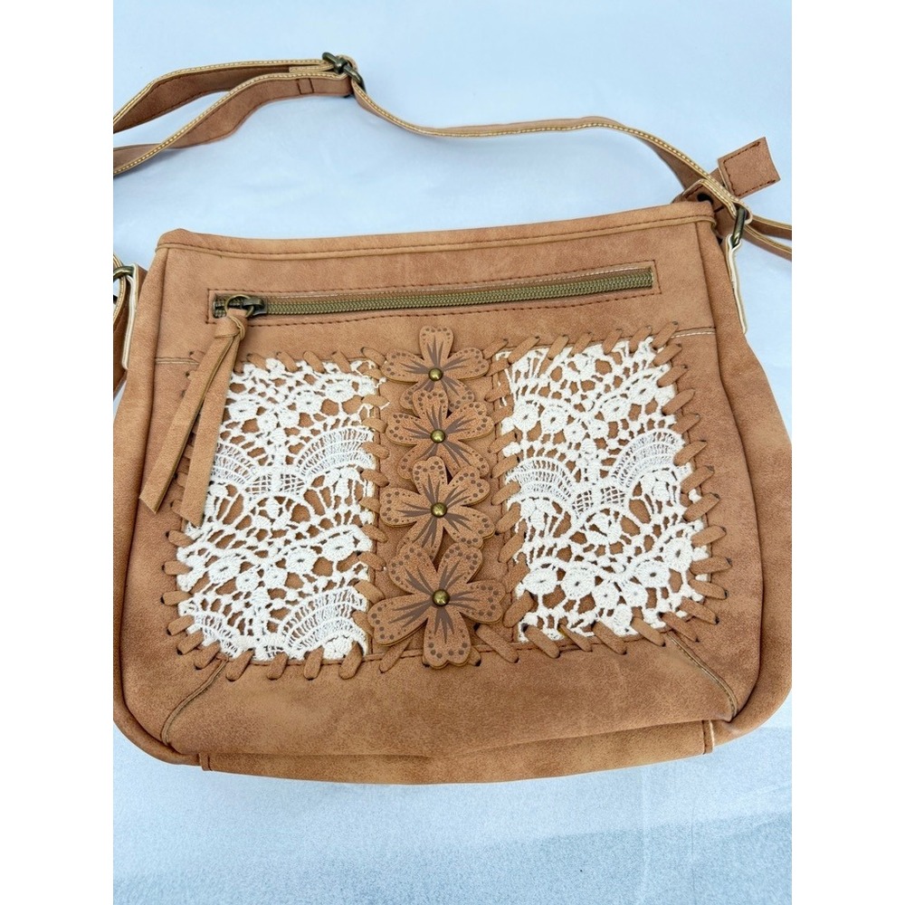 Wallflower Crossbody Bag Lace Crochet Panel Floral Boho Western Cottage Core - Picture 5 of 12